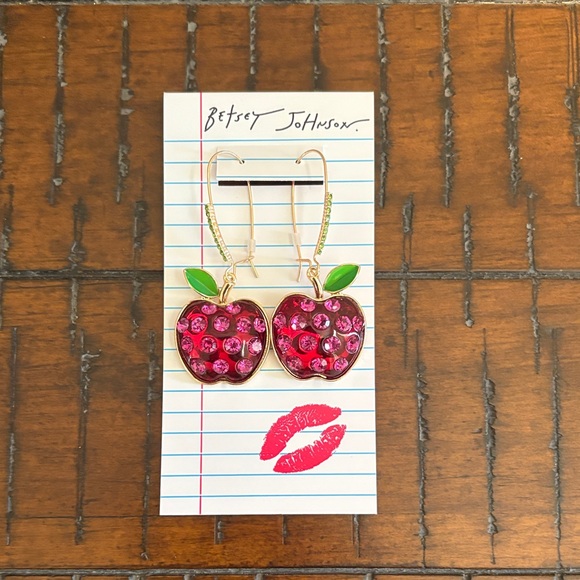Betsey Johnson Gold Apple Jewelry Set with Red & Green Accents - Picture 3 of 17